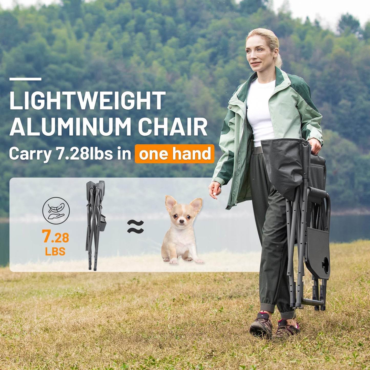 Timber Ridge Aluminum Oversized Camping Chair, Lightweight Portable Directors Chair with Side Table Detachable Side Pocket for Outdoor Camping, Lawn, Picnic, Support 400lbs Gray