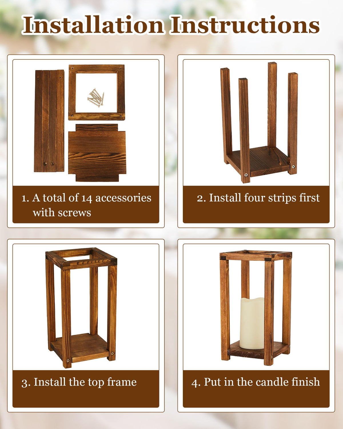 Huquary 32 Pcs/16 Set Wooden Wedding Lantern Centerpiece Include Farmhouse Candle Holders and Flameless LED Candles for Rustic Wedding Table Decoration