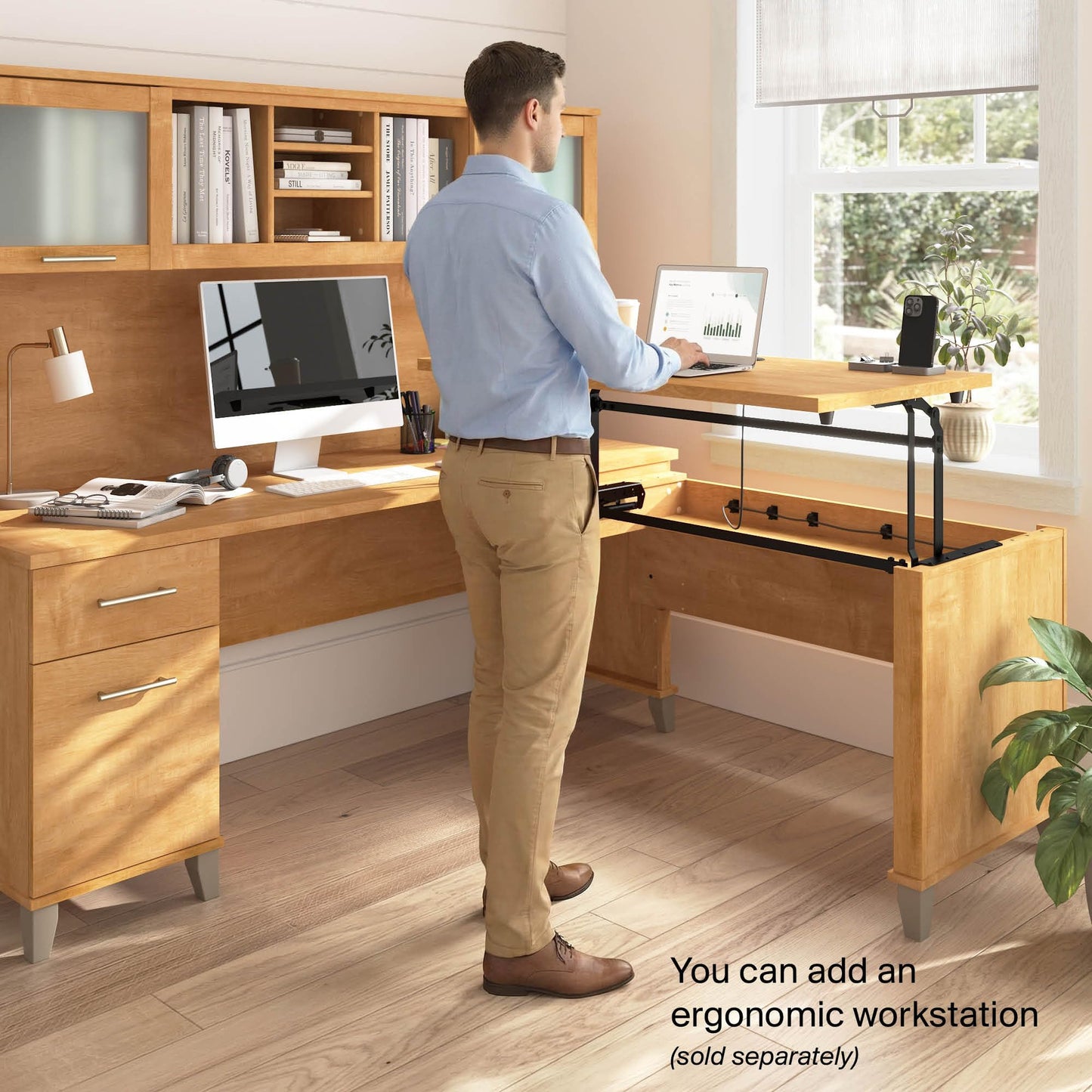Bush Furniture Somerset 72W Office Desk with Drawers and Hutch in Maple Cross