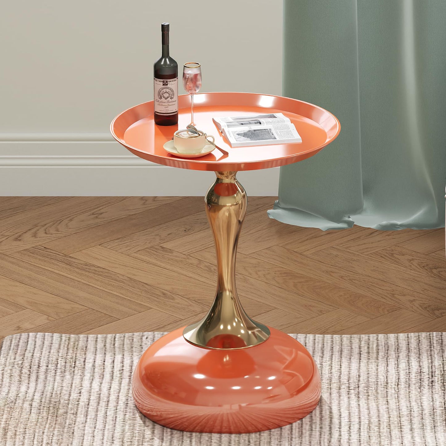 wangbochuan Stylish Hourglass Side Table - Contemporary Design for Living Rooms, Cafes, Dining Areas, Bedrooms, and Outdoor Spaces - Perfect Accent Piece for Any Decor (1, Hermes Orange)
