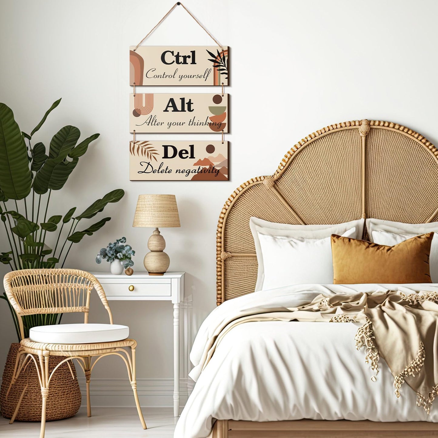 Lewtemi Boho Office Wall Decor Summer Inspirational Signs Rustic Wooden Ctrl Alt Del Decor with Saying Hanging Motivational Wall Plaques for Office Women Door Home Work(Brown)