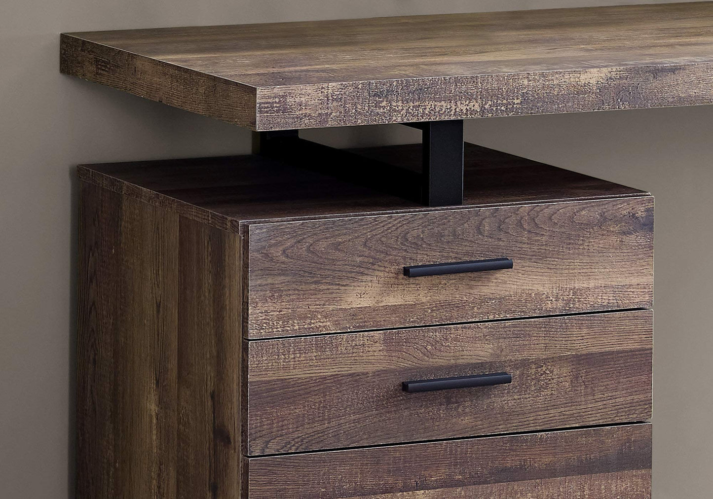 Monarch Specialties Computer Desk with File Cabinet - Left or Right Set- Up - 48"L (Brown Reclaimed Wood Look)
