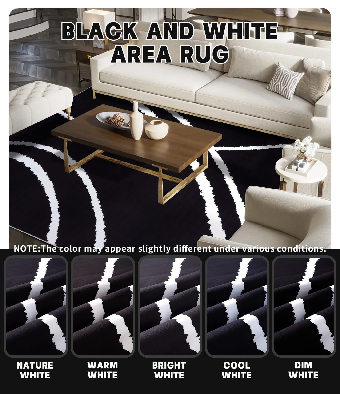 YIHOUSE Black Modern Area Rugs 9x12,Large Black and White Washable Rug for Living Room,Minimalist Striped Area Rug,Thin Abstract Geometric Rug 9x12 for Bedroom,Kitchen,Office