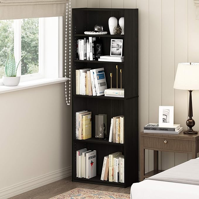 Furinno Jaya Book Shelf, 5-Tier Bookshelf, Tall Standing Bookcase