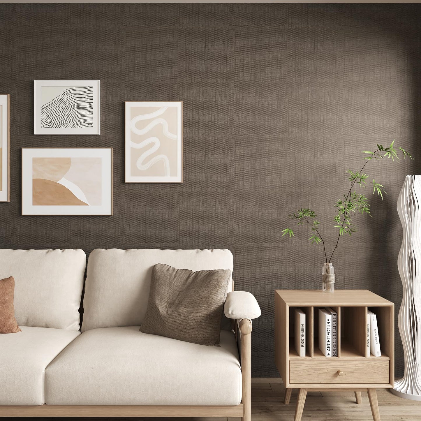 VaryStyle Luxury Brown Gold Grasscloth Peel and Stick Wallpaper Textured Grass Cloth Wallpaper for Bedroom Bathroom 15.7"x118" Removable Waterproof Vinyl Brown Contact Paper for Furniture Shelf Liner