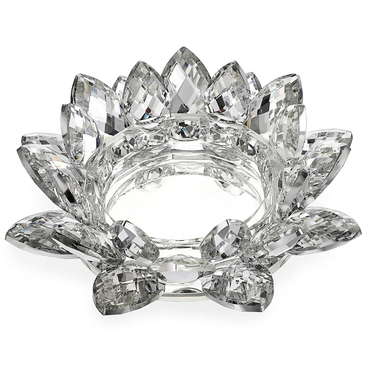 OwnMy Crystal Lotus Flower Candle Holder for Pillar Candle up to 3", Decorative Glass Lotus Petal Votive Candle Holder Tea Light Holder Candle Stand Candle Lamps for Home Decor Wedding Party (Clear)