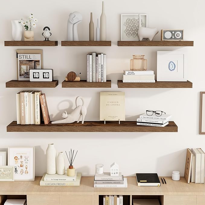Acovy 72 Inch Floating Shelves, 3D Textured Wood Grain, Wooden Shelves