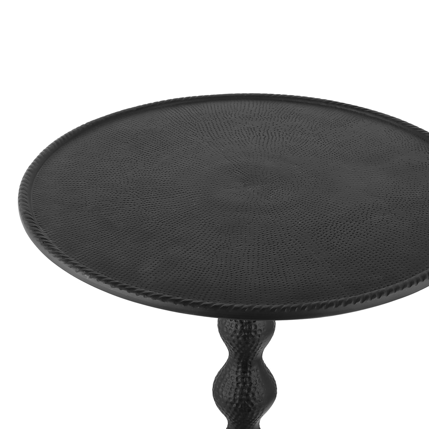 End Table, Round Hammered Modern Metal Side Table with Pedestal Base, Aluminum Lightweight & Durable Accent Table for Living Room, Bedroom, Sofa Side & Small Spaces - Black