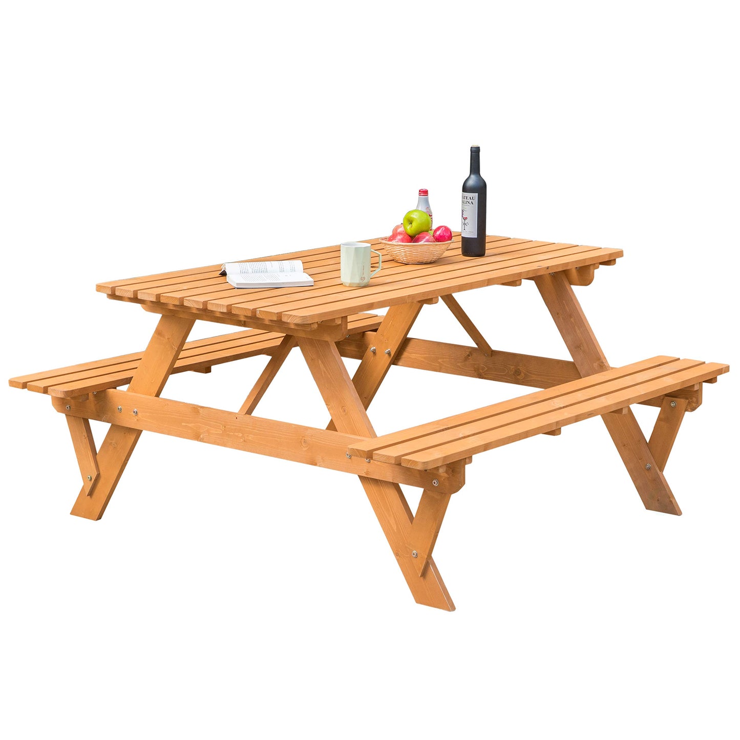 A-Frame Outdoor Patio Deck Garden Picnic Table, Stained