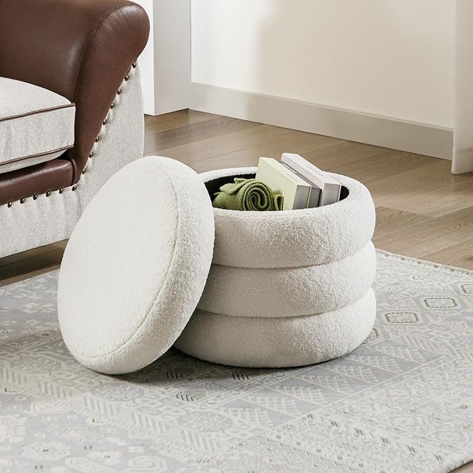 Flouki 19.5" Storage Ottoman Round, Vanity Stool