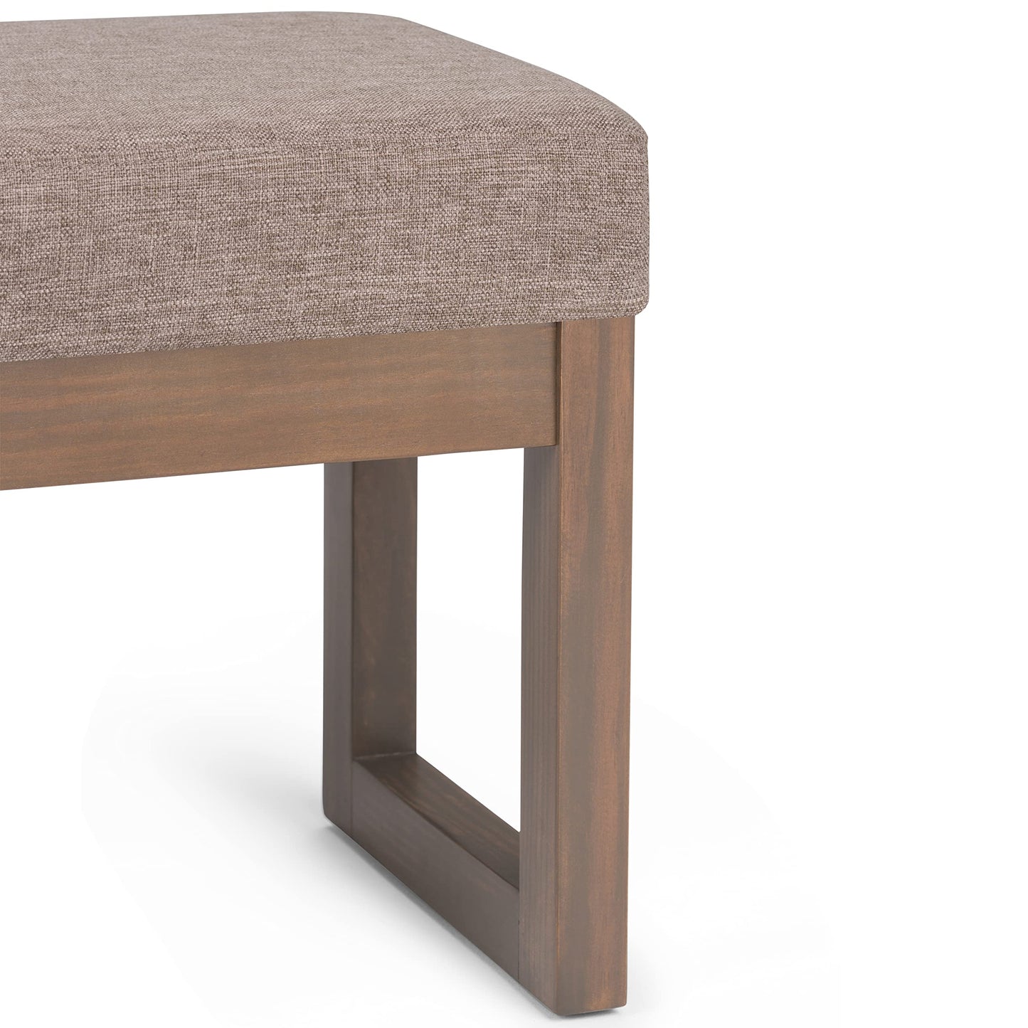 SIMPLIHOME Milltown Small Ottoman Bench - 27" Wide x 18" High Upholstered Linen Look Fabric Rectangle Footstool Ottoman in Fawn Brown, Contemporary Bench for Bedroom with Cushioned Seat, Assembled