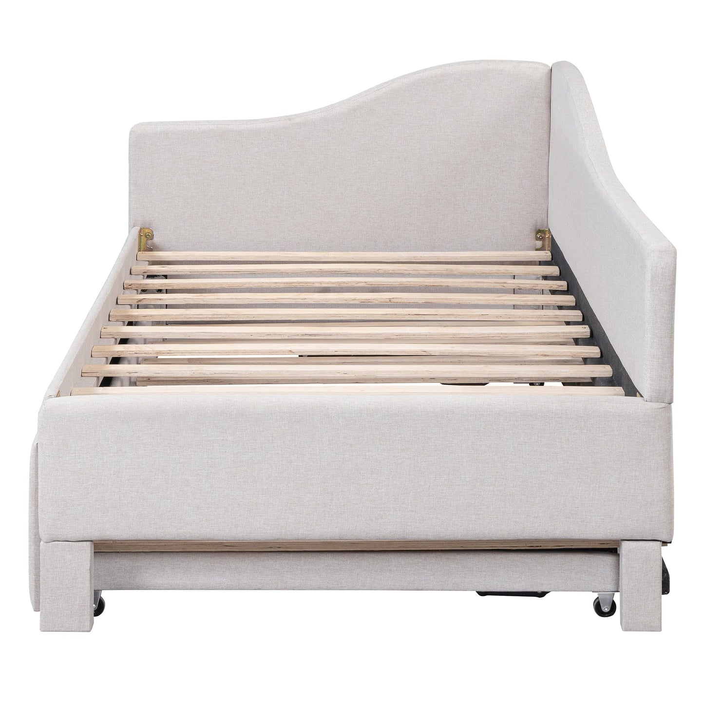 HECATEVIC Modern Linen Daybed with Trundle – Twin to King Size Convertible, No Box Spring Needed, Elegant Gray/Beige/Pink, for Living Room, Guest Room & Nursery