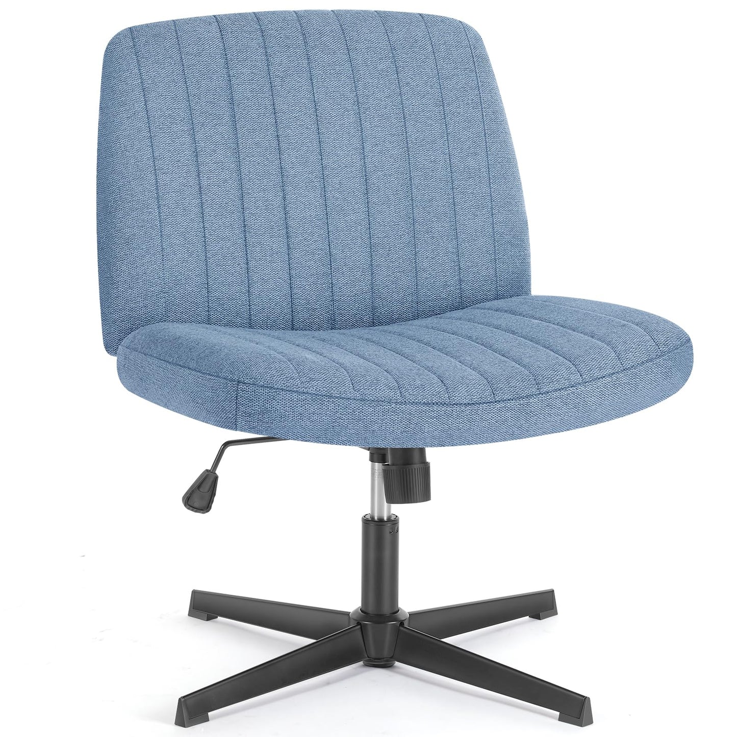 Sweetcrispy Criss Cross Chair Legged, Armless Office Swivel Desk Chairs No Wheels, Vanity Height Adjustable Wide Seat Comfy Cute Computer Task Seating for Home Bedroom,Blue
