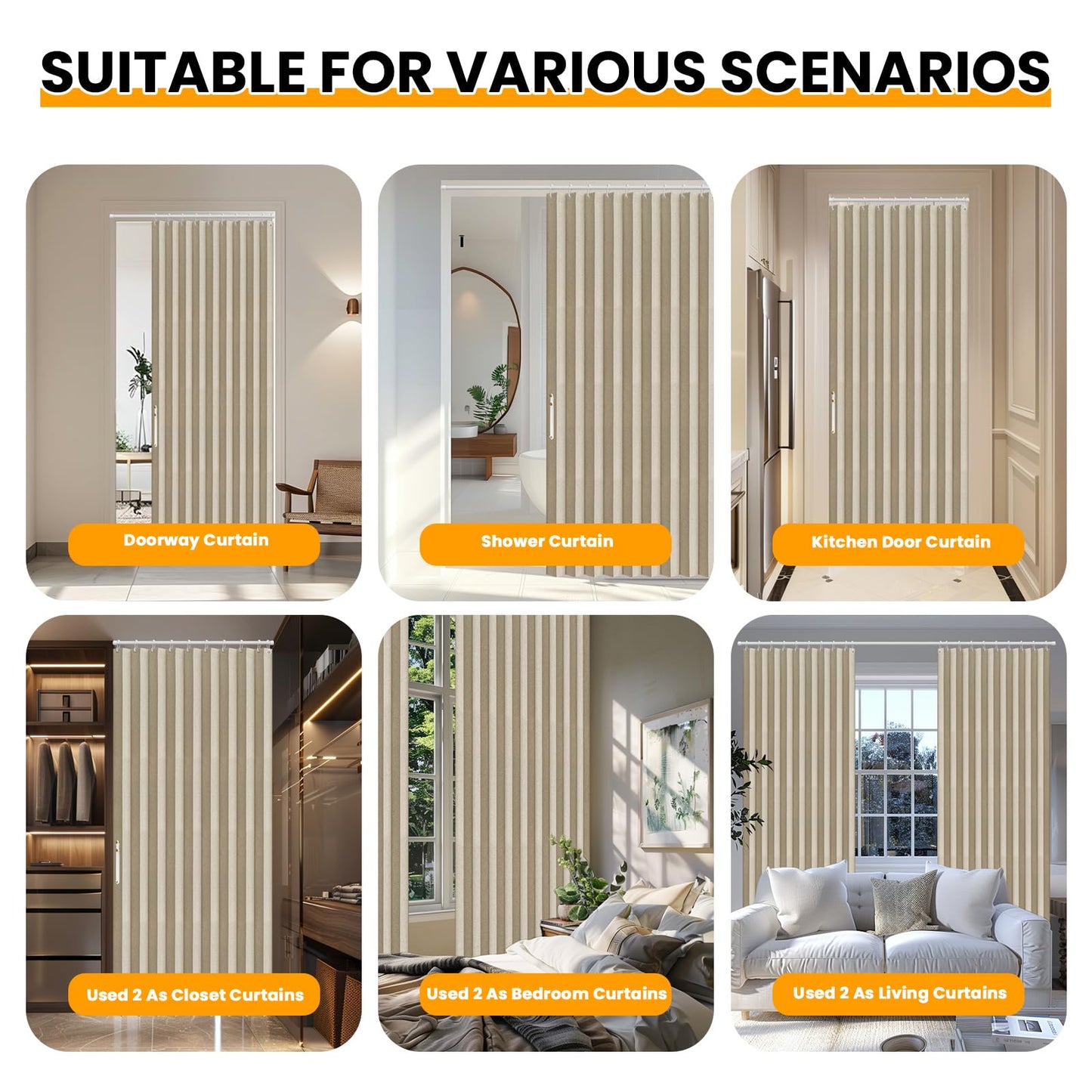 AJAZZ 100% Blackout Folding Door Accordion Door Closet Doors Curtain Invisible Applicable Bedroom Room Living Room Doorway （Cream Yellow 72" W x 78" L 1 Panel