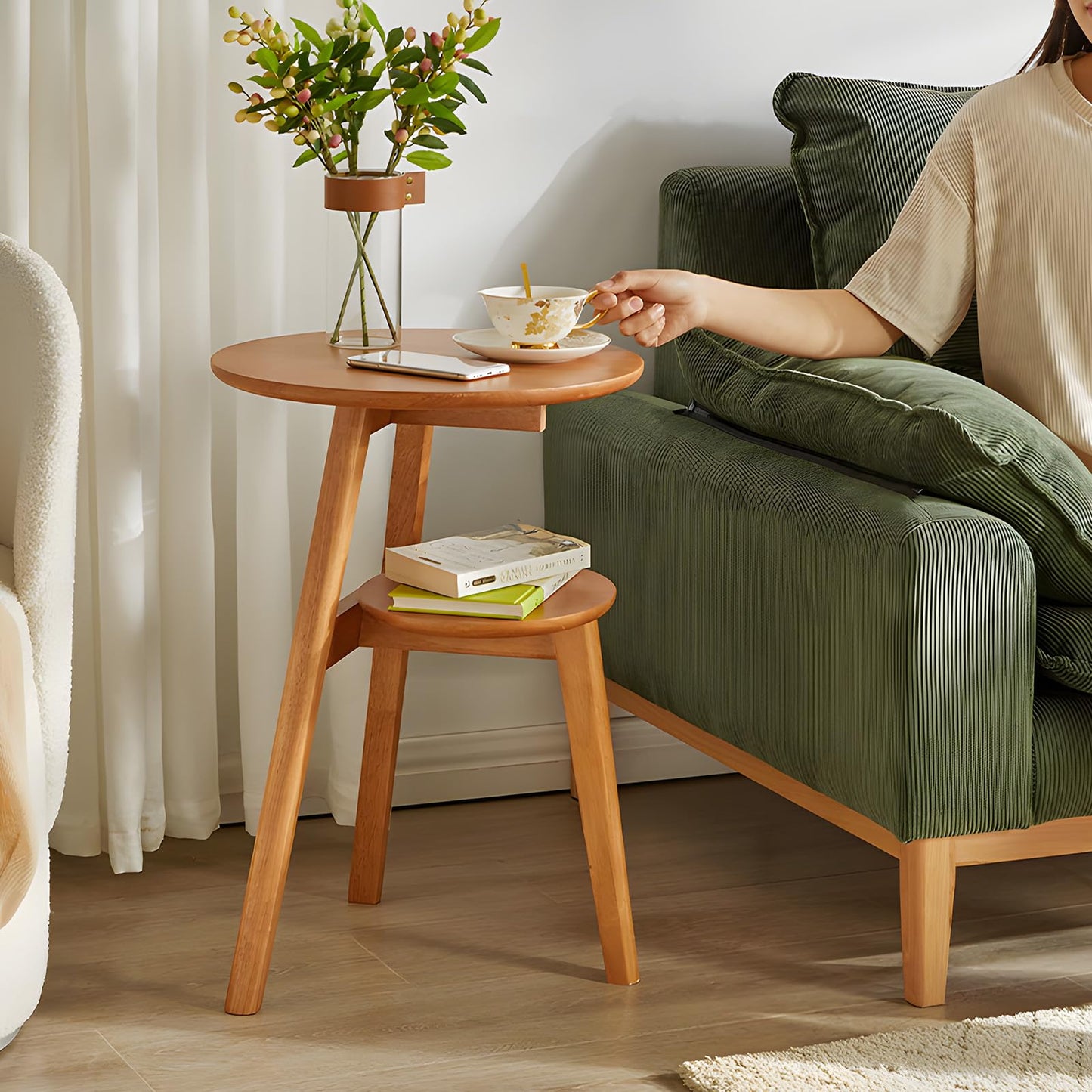 Cttasty Side Table, 2-Tier Round End Tables Living Room, Mid Century Modern Side Table, Round Nightstand, Oak Accent Table, Small Round Coffee Table, 16.54" Dia.x 23.62" H(Natural)