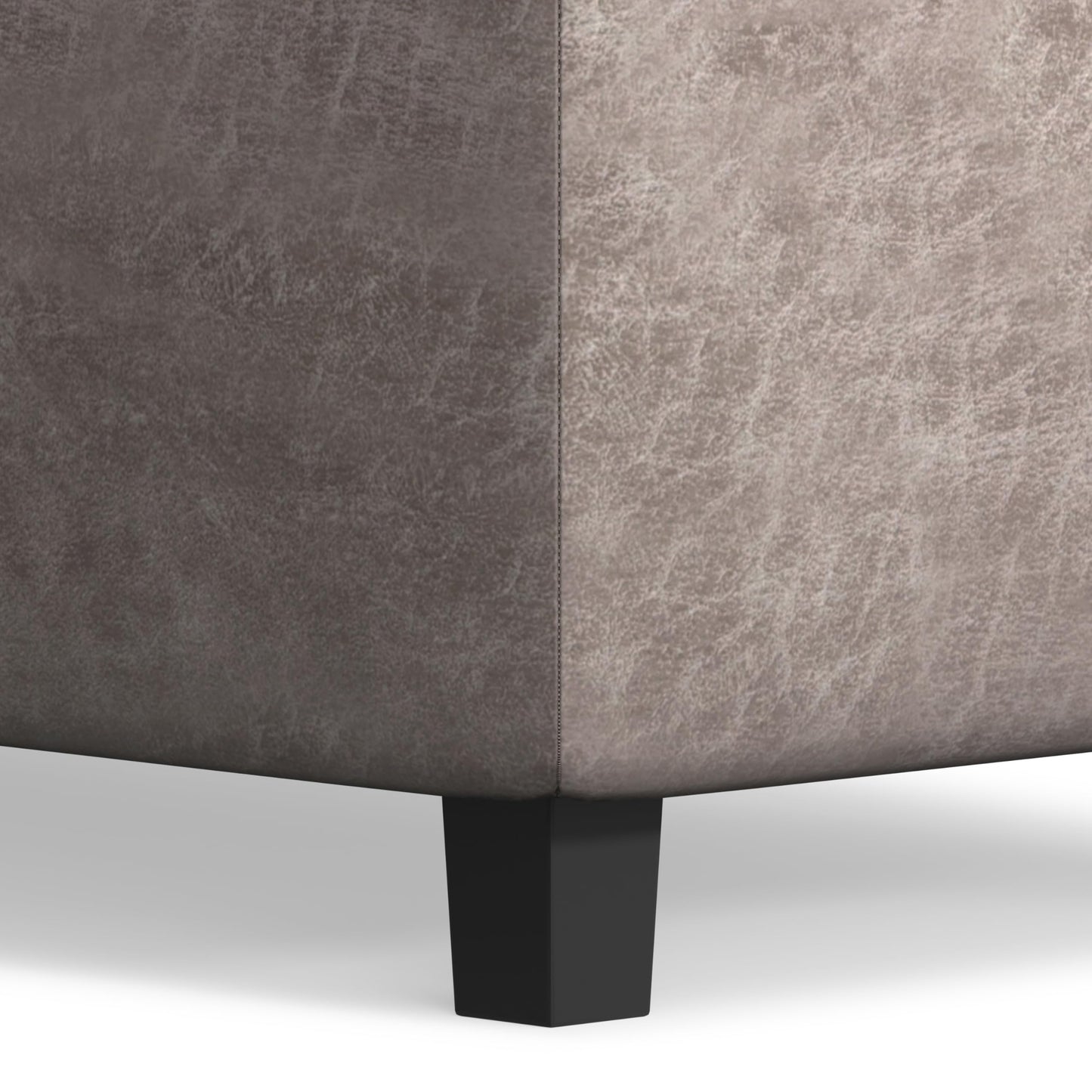 SIMPLIHOME Cosmopolitan Storage Ottoman - 34 inch Wide Upholstered Vegan Leather Rectangle Storage Ottoman Bench in Distressed Grey Taupe, Transitional Tufted Ottoman for Living Room with Lift-Up Lid