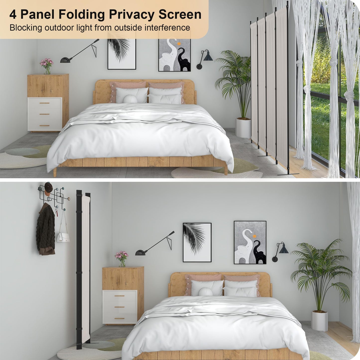 Kecreque Room Divider 4 Panel Partition Room Dividers & Folding Privacy Screens w/ 3 Metal Feet,88" W Portable Wall Doubles as a Dressing Screen Wall Divider for Office Bedroom Children's Room,White