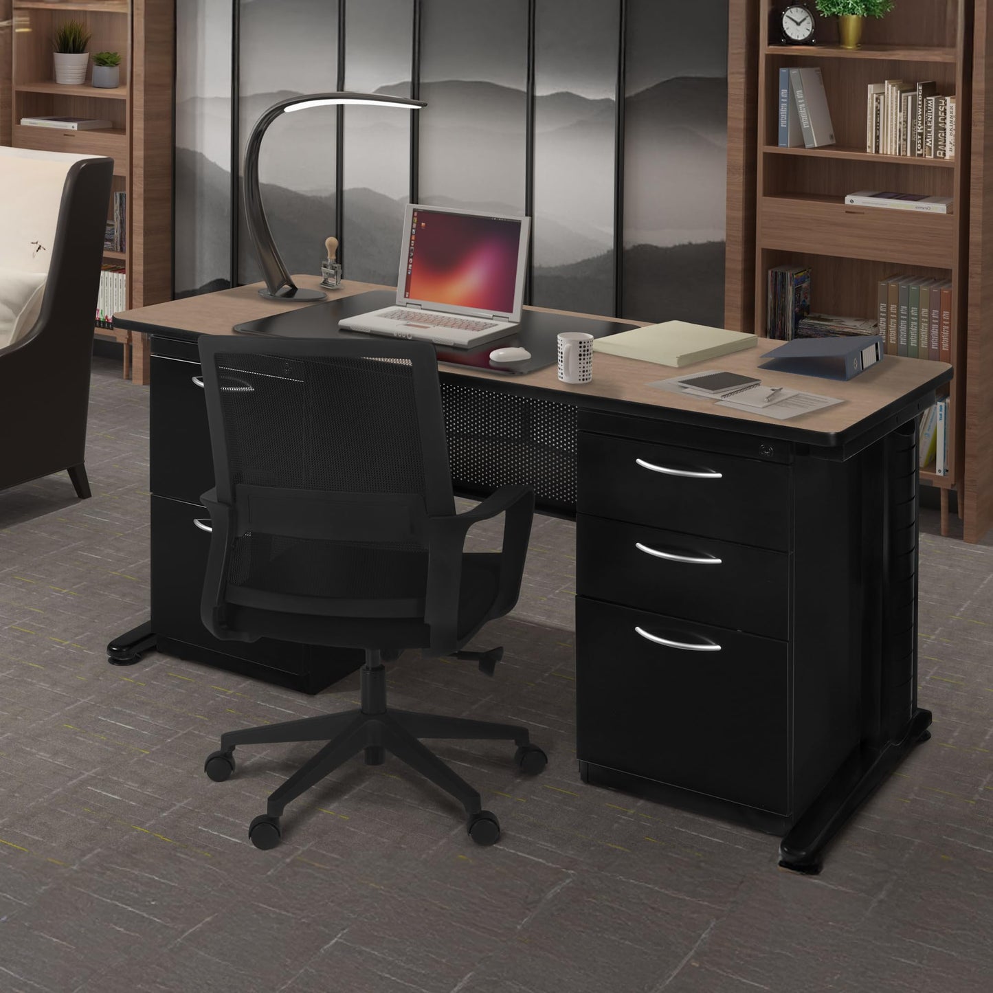 Regency Fusion 66 x 24 in. Teachers Desk with Double Pedestal Drawer Unit- Noble Oak