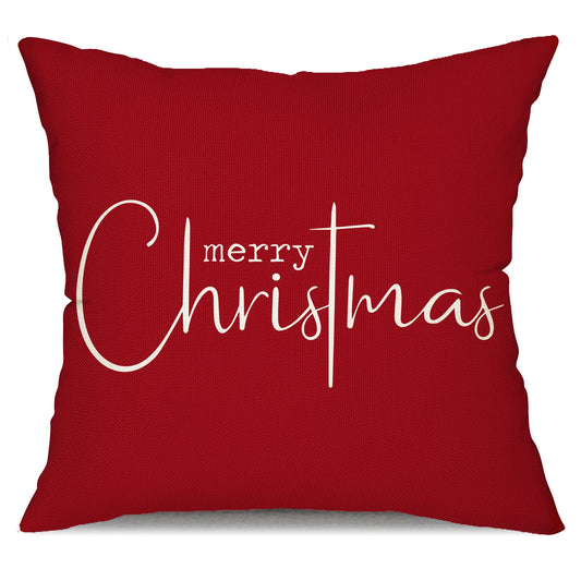 Allorry Christmas Pillow Covers Merry Christmas Throw Pillow Decorative Christmas Red Cotton Cloth Linen Cloth Pillow Cover Sofa Cover Decorative Rectangle Length 18X18 inches