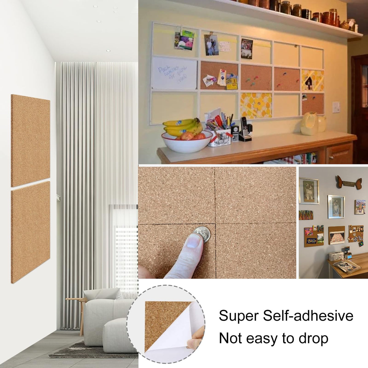 NACHLYNN Cork Board 12 Pack 12 x 12 Self-Adhesive Corkboards for Wall Square Bulletin Board with 100 Push Pins Frameless Cork Tiles for Walls Home Office