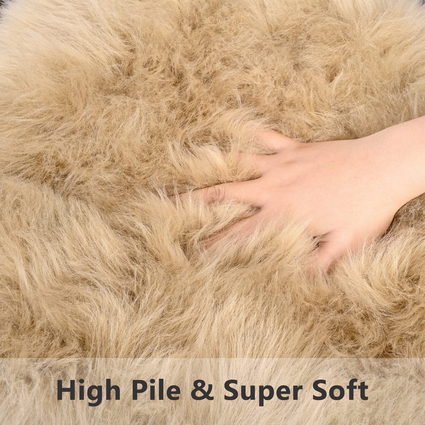 Softlife Beige Faux Fur Sheepskin Chair Cover Fur Rug Seat Cushion Chair Pad Super Soft Area Rugs for Living Room Bedroom Dorm Home Decor Fall Decor (1.6ft x 1.6ft)