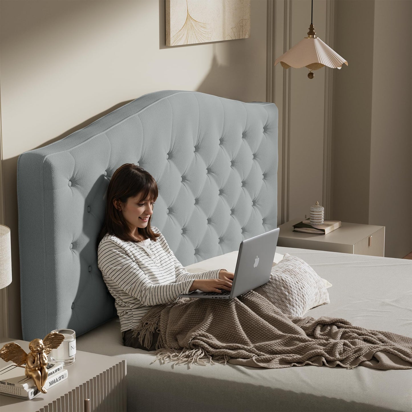 HOMRELEXA Upholstered Headboard Queen Size with 4" Thickened High-Density Sponge, Modern Button-Tufted Queen Headboard Only, Luxury Chenille Fabric, Easy Assembly, Grey
