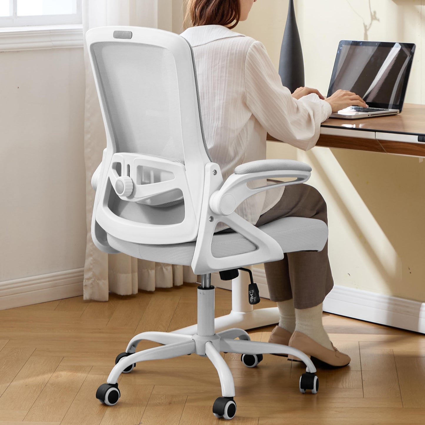 Nexthro Ergonomic Office Chair, Desk Chair with Adjustable Lumbar Support, Breathable Mesh Comfy Computer Chairs with Flip-up Armrests Executive Task Chair for Adults Home Office(Gray)