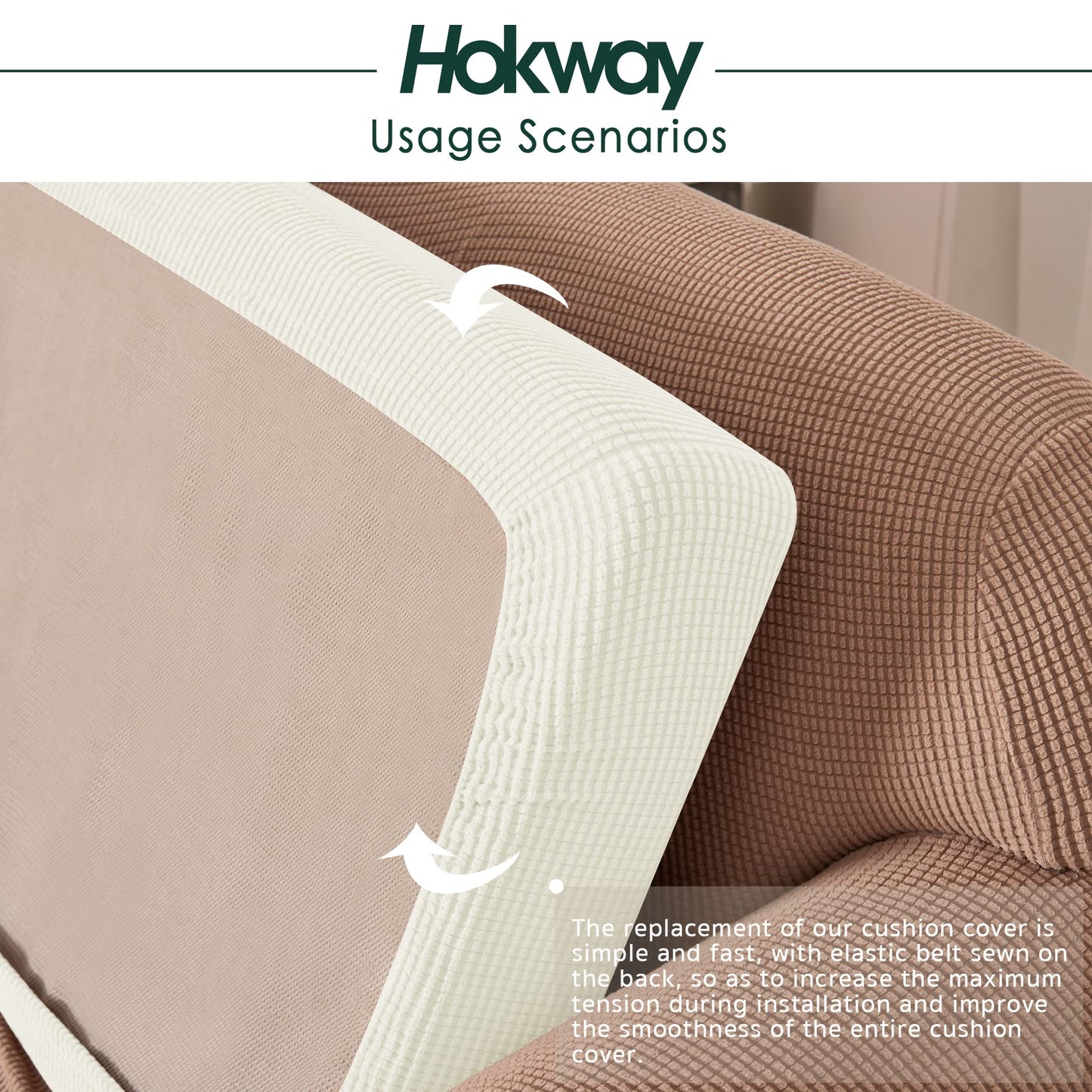 Hokway Stretch Couch Cushion Slipcovers Reversible Cushion Replacement Slipcovers Sofa Cushion Covers(Cream White, 3)