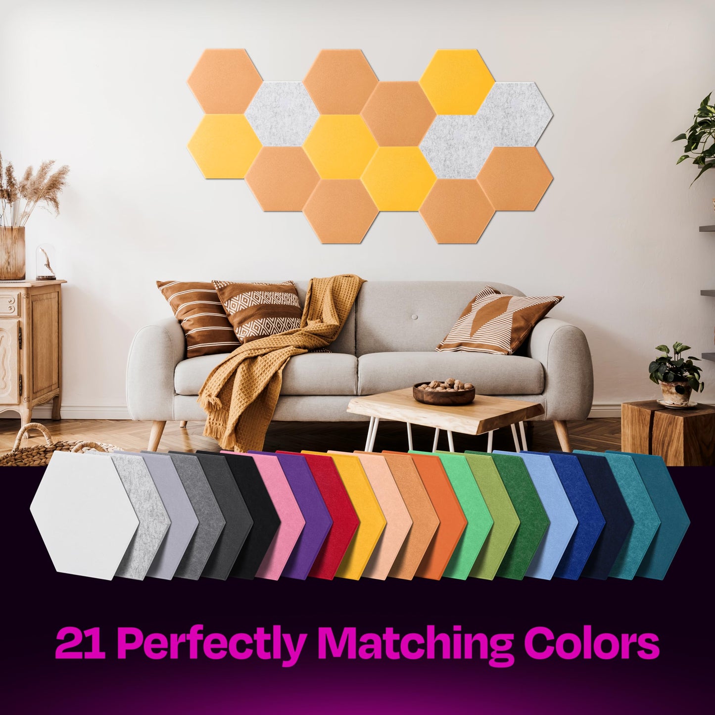 Ekkogo Acoustic Panels 12-Pack Soundproof Wall Panels 12"X10.4"X0.4" Sound Panels High Density Sound Dampening Panels - [70'S Orange Hexagon]