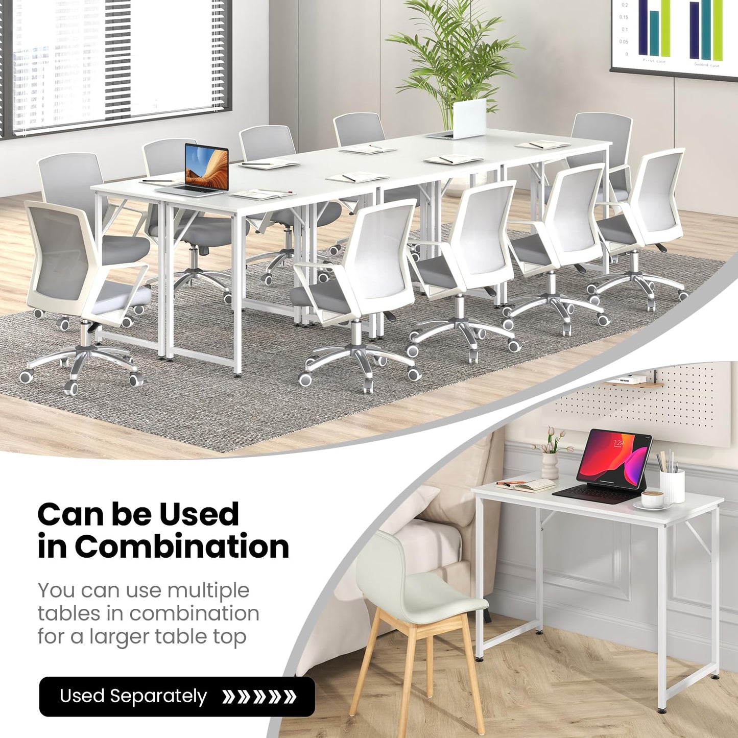 Tangkula Set of 2 Conference Tables, Rectangular Meeting Room Table with Adjustable Foot Pads, Seminar Table for School or College, Boardroom Desk, Study Writing Desk, Home Office Desk