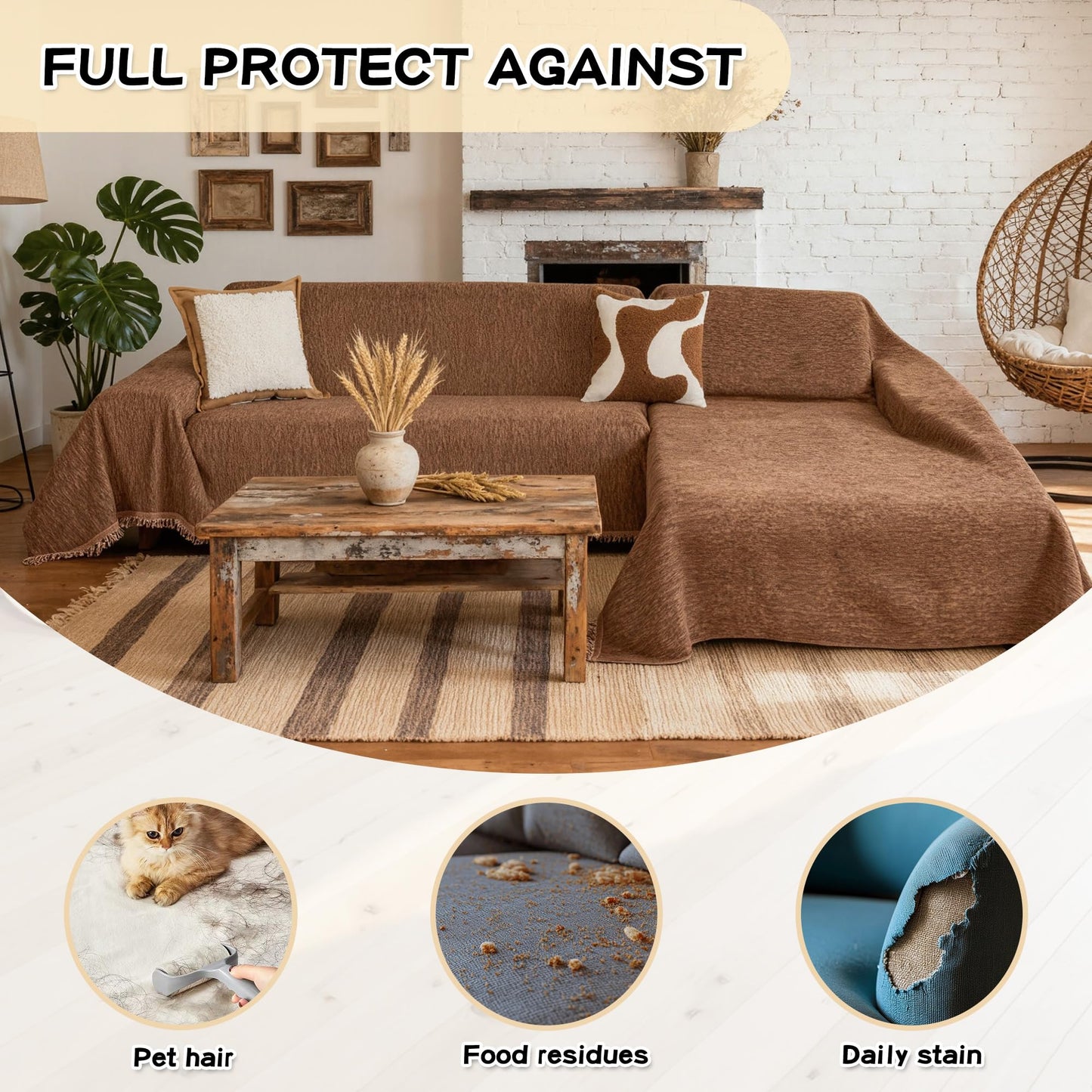 MYSKY HOME Sectional Slipcover Furniture Protector, Couch Cover for Sectional Sofa — 2 Pieces Sofa Cover for L Shape Sofa for Pet, Kid, Blanket for 3-4 Cushion Couch (71"x118"+91"x134", Camel)
