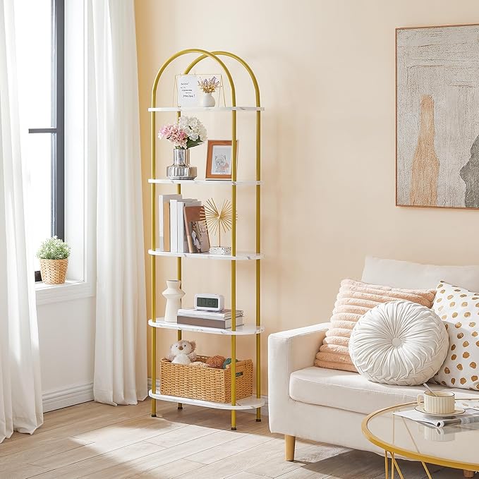 HOOBRO 5 Tier Open Bookshelf, Industrial Arched Bookcase Display Shelf Rack