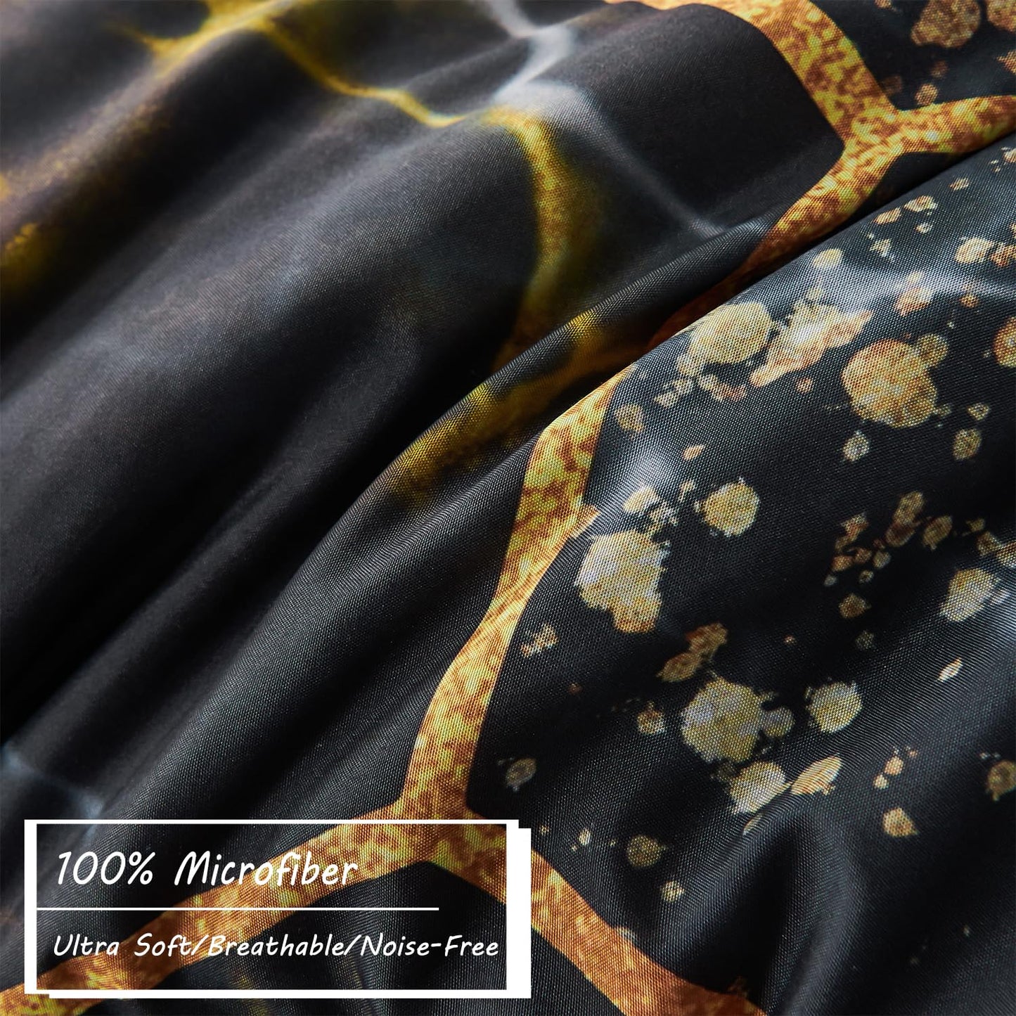 ZRNBAST Hexagon Black and Gold Comforter Set Queen Size - 7 Pieces Geometric Bedding with Sheets, Gold Trim Honeycomb Print Bed in A Bag(Black, Queen)