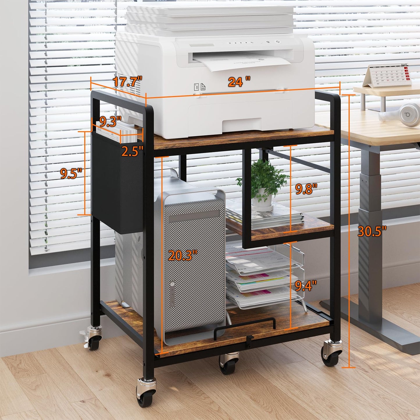 Sedegn Large Printer Stand with Wheels: Lockable Rolling Printer Cart