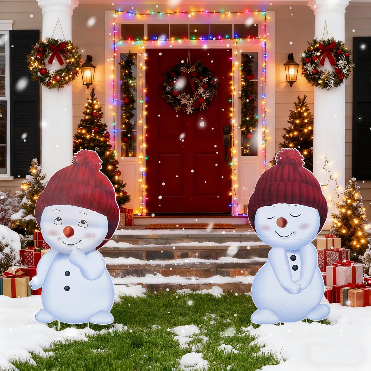 Jo.Devivre Christmas Decorations Outdoor, 2pcs Cute Snowman Yard Stakes, Large Snowman Garden Decorative Stakes for Christmas Decor, Yard Signs for Garden, Home, Lawn,Patio&Planter