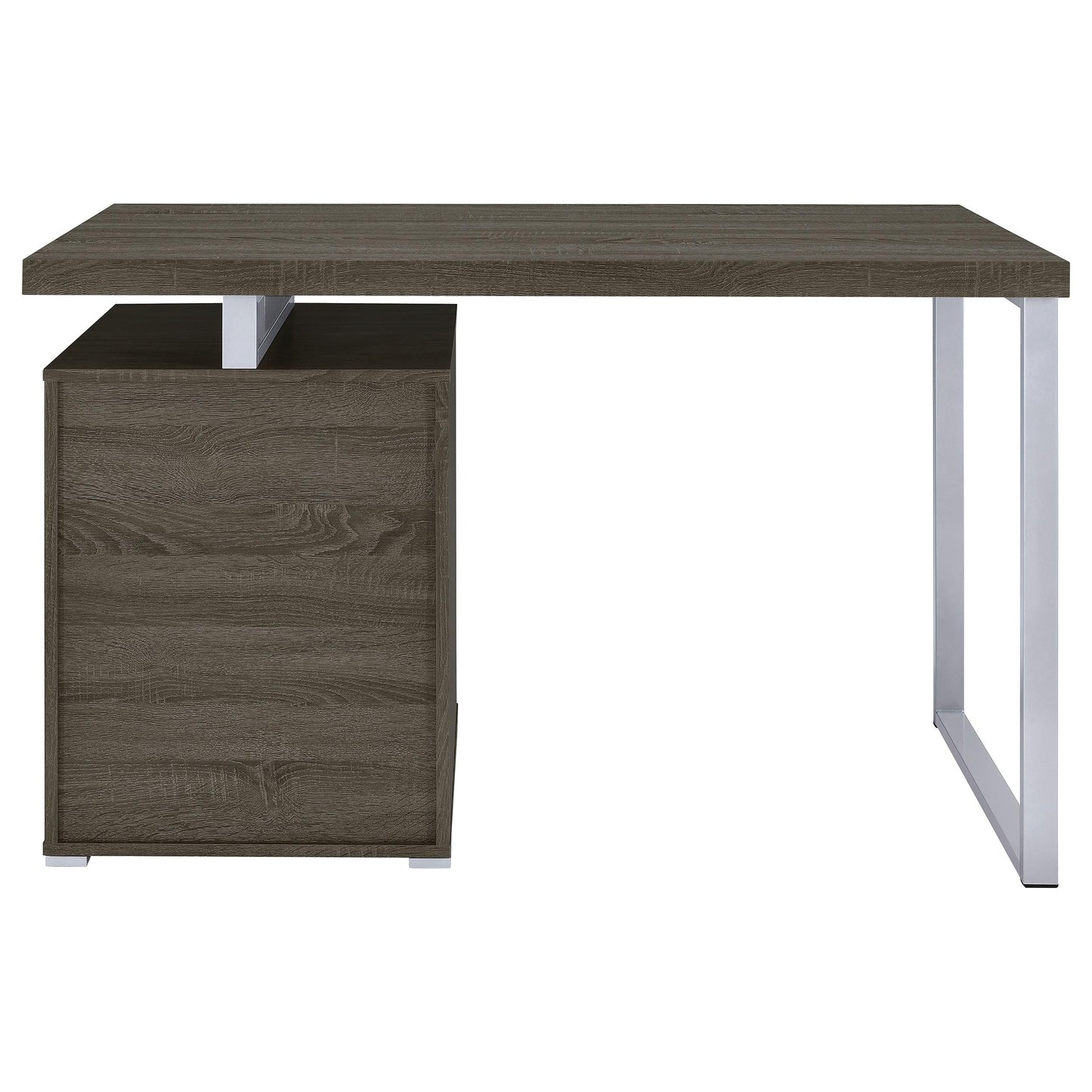 Coaster Home Furnishings Brennan Modern Contemporary Home Office 3-Drawer Writing Desk with Drawers Computer Desk Study Table File Cabinet Storage Silver Metal Frame Weathered Grey 800520