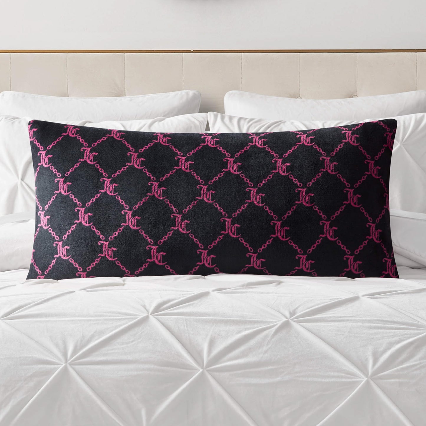 Juicy Couture 18" x 36" Plush Body Pillow, Black Lockup Lattice