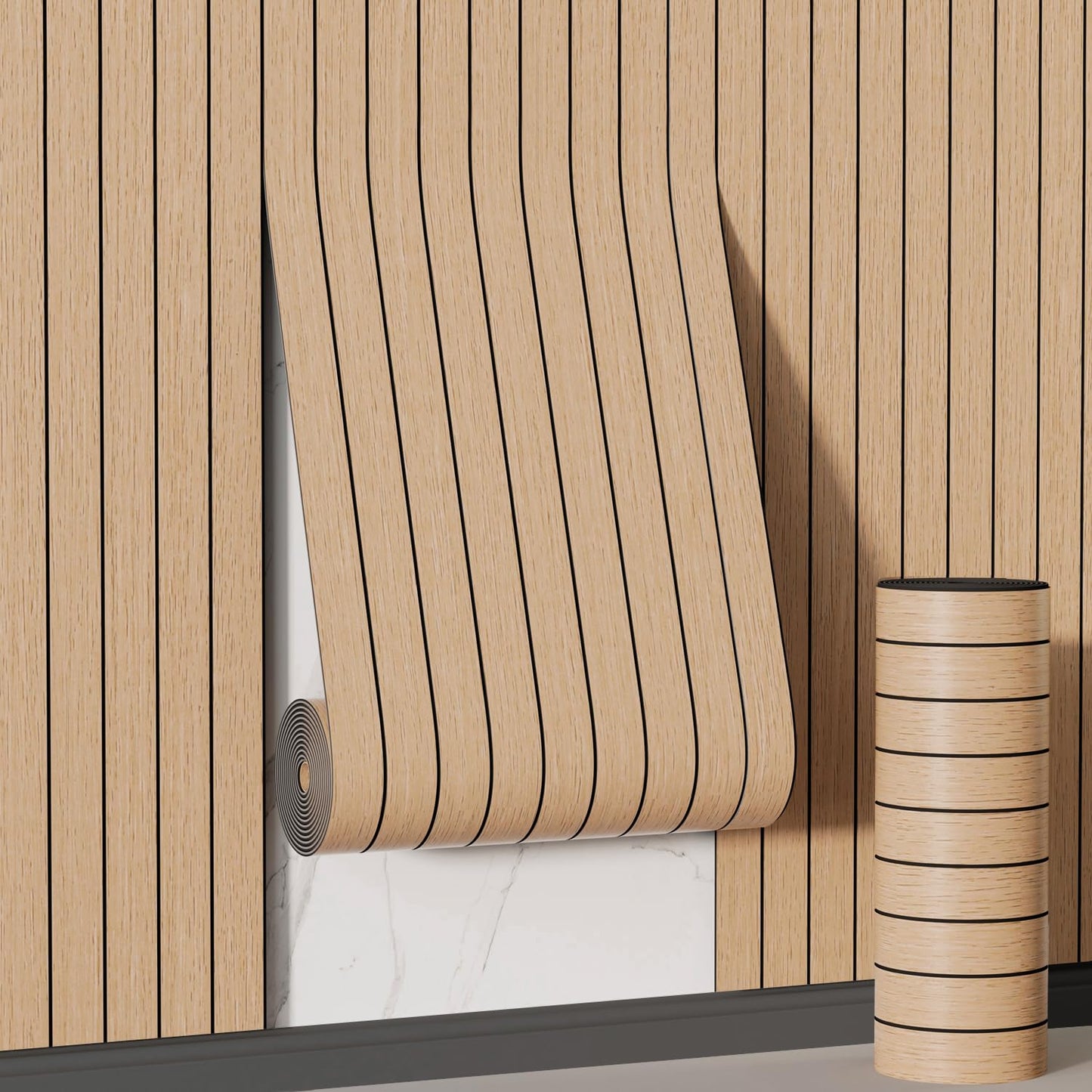Arthome Peel and Stick Slat Wall Panels 15.7 "x400,Self-Adhesive PVC Wood Grain Wallpaper Panel,3D Thick Faux Soundproof Backsplash Accent Wall Tile for Walls & Furniture (Oak- Coverage 43.6 Sq.ft)
