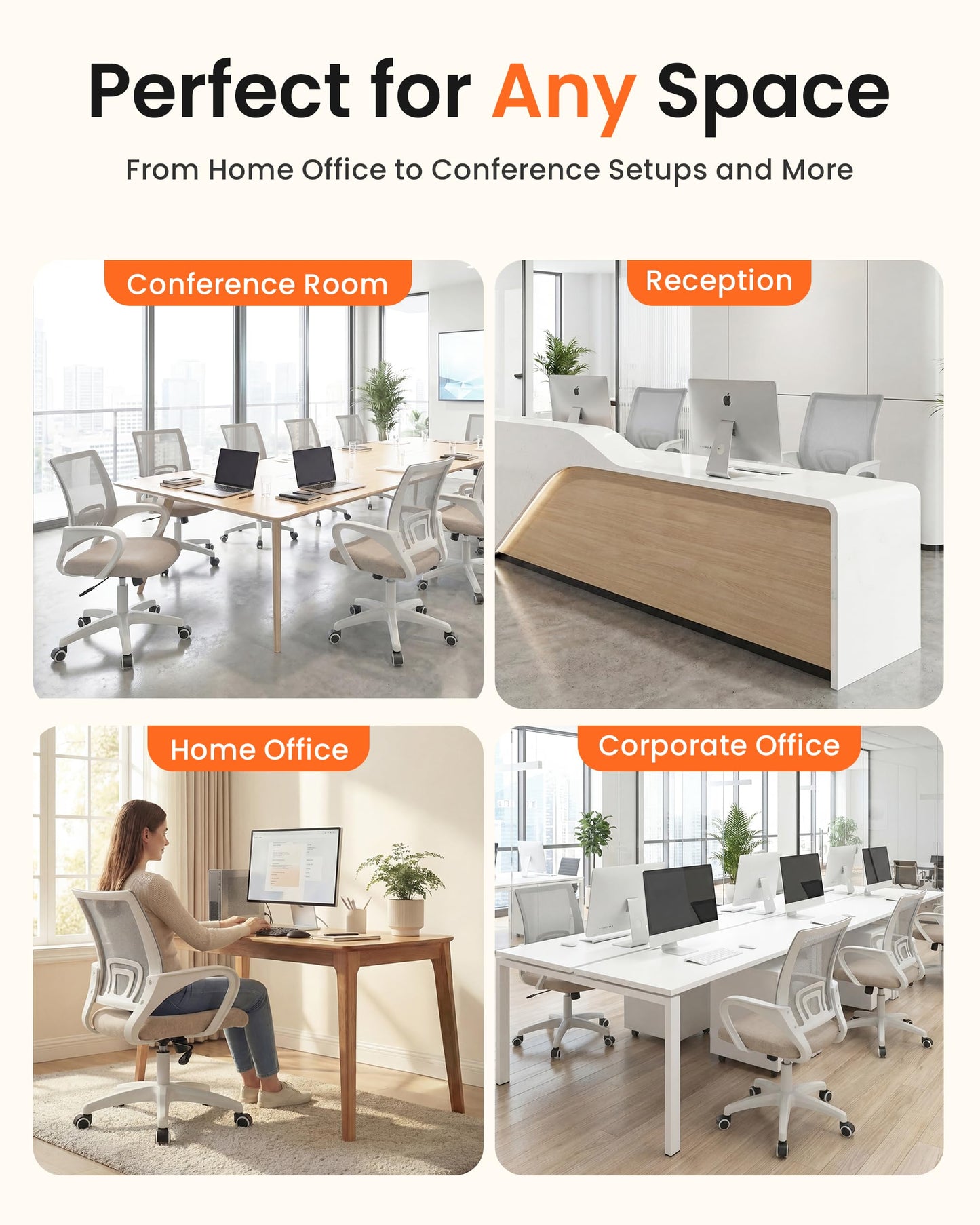 NEO CHAIR Office Desk Computer Chair Ergonomic Mesh Gaming Cushion Seat with Comfy Lumbar Mid Back Support Adjustable Height Swivel Rolling Wheels for Home Task (Beige)