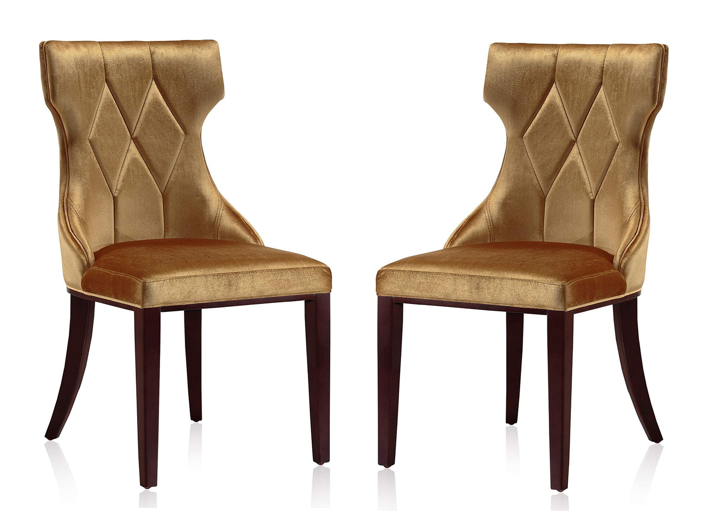 Manhattan Comfort Reine MDining Chairs Set of 2, Upholstered Seats with Diamond Stitching, Solid Beech Wood Frame, 4-Leg Base, 18.5" Seat Height, Fully Assembled, Antique Gold