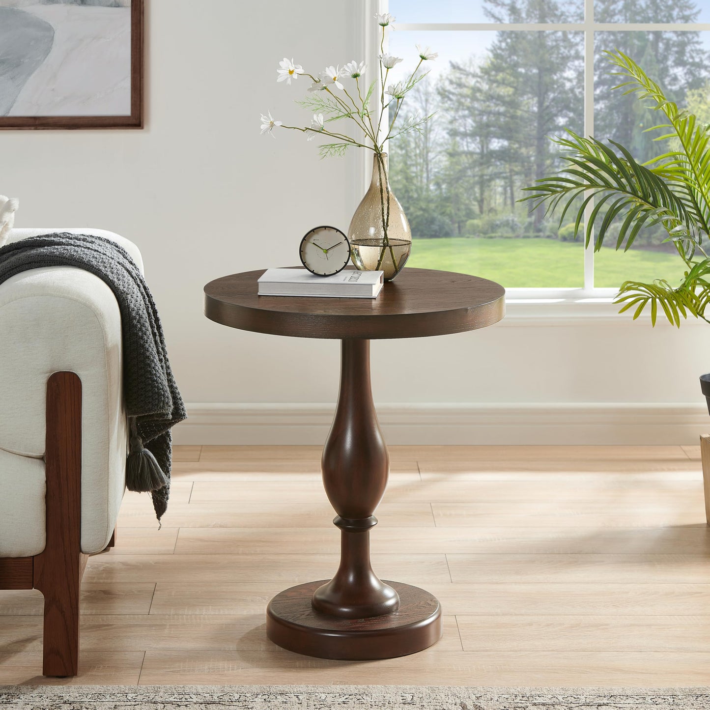 Roundhill Furniture Solmere 22" Round Wood Pedestal End Table, Espresso