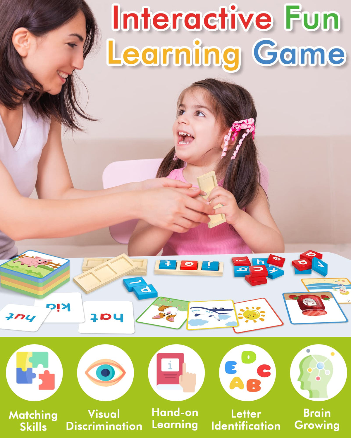 Wooden CVC Word Spelling Games, Montessori Educational Learning Toys Gifts for 3 4 5 6 Year Old Kids, Preschool Kindergarten Learning Activities, Sight Words Flash Cards Reading Letters for Toddlers