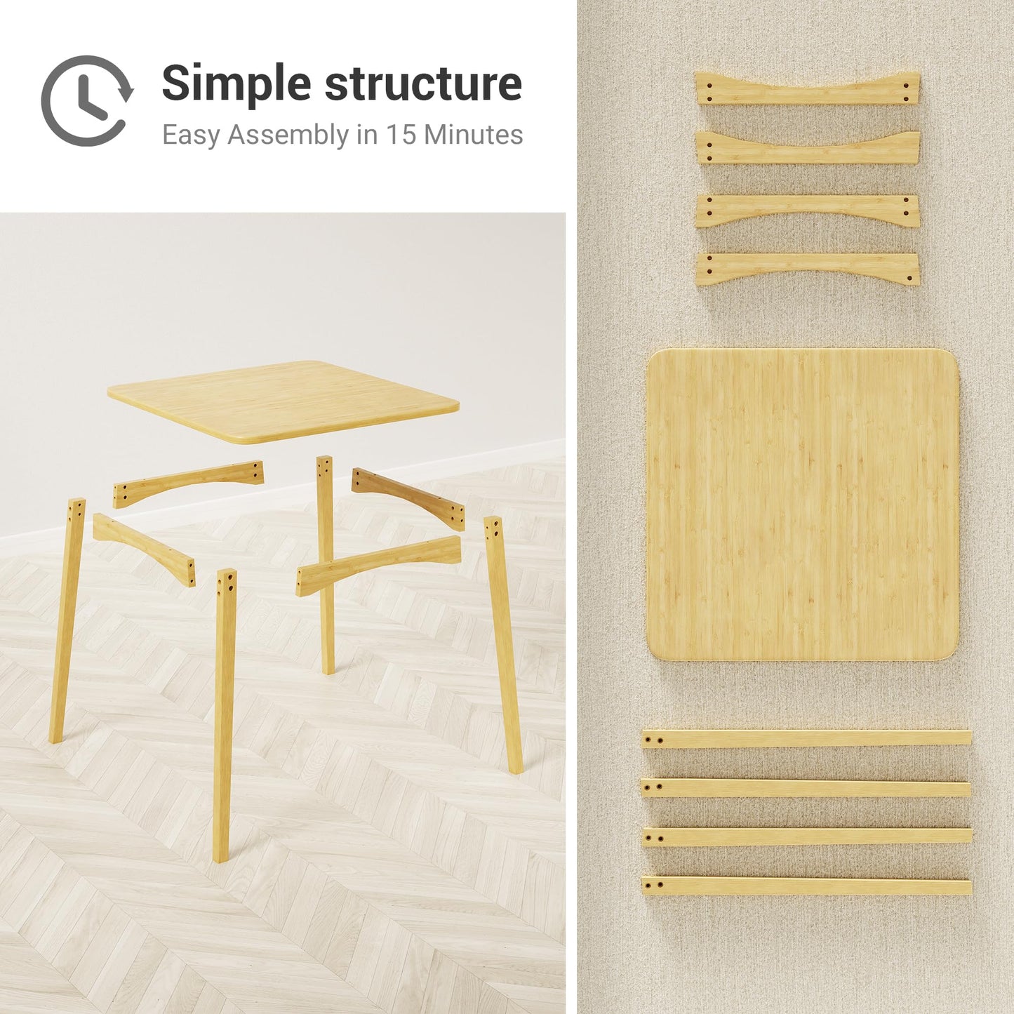 SANLUCE Bamboo Dining Table, Small Kitchen Table for 2, 27.6" Square Dining Tables for Small Space, Easy Assembly, Dinner Table for Dining Room, Living Room, Kitchen, Office(Natural)