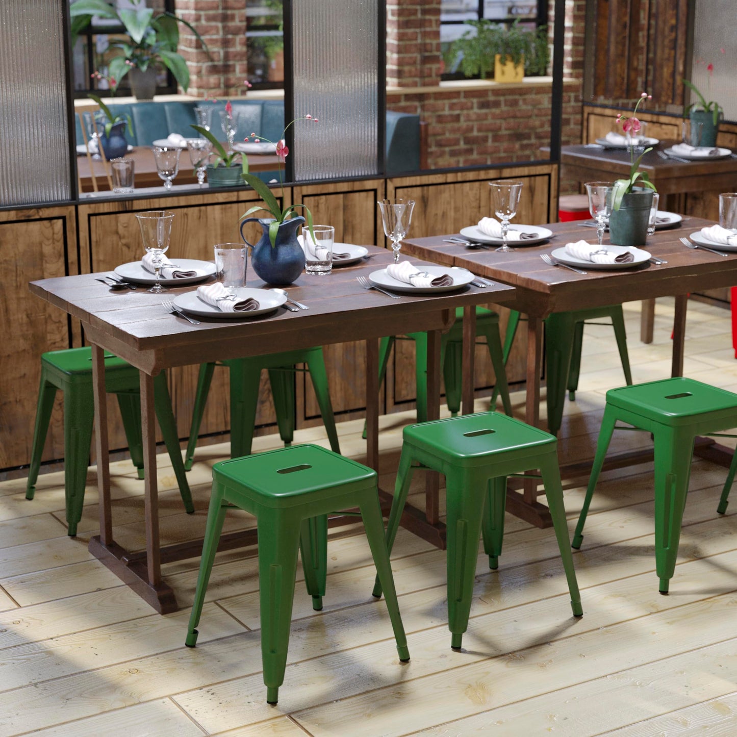 Flash Furniture Metal Dining Table Height Stool - Backless Green Kai Commercial Grade Stool - 18 Inch Stackable Dining Chair - Set of 4
