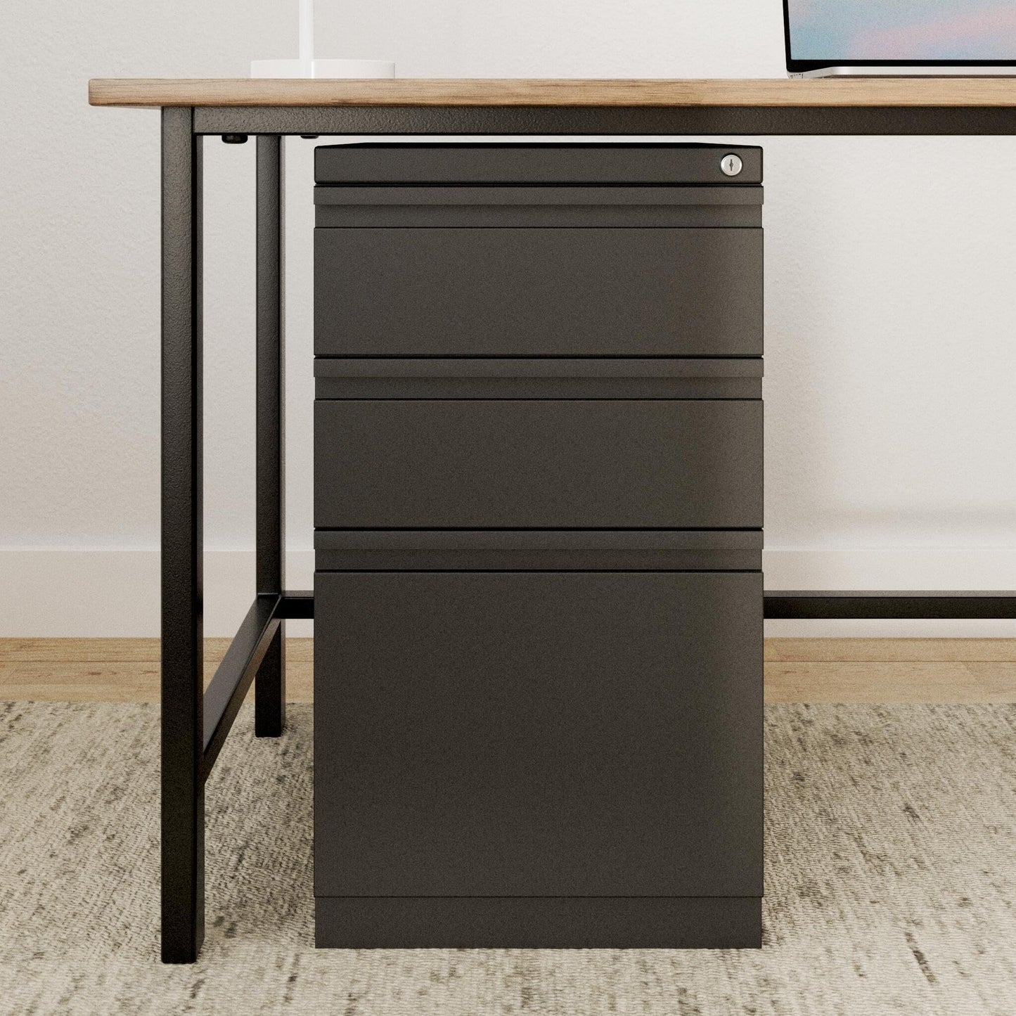 Hirsh Industries 3-Drawer Metal Mobile Pedestal, 20" Deep Box/Box/File Configuration, Black Finish, 27.75" H x 15" W x 19.88" D, Locking File Cabinet with Hidden Casters, Office Storage Solution