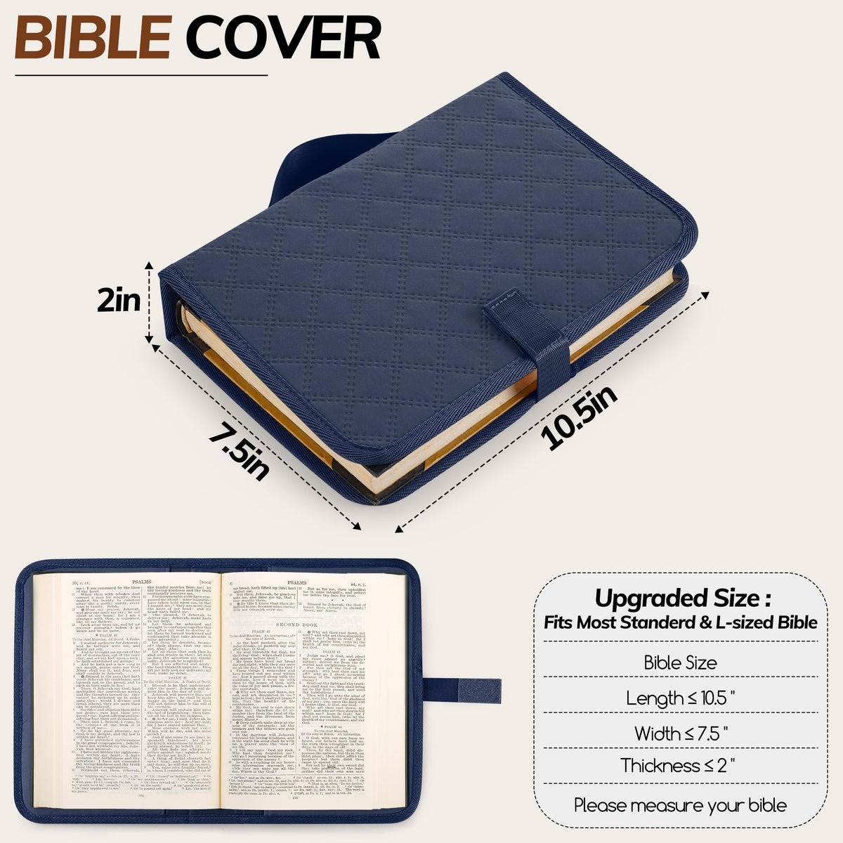 Large Bible Bag with Bible Cover Case for Women，Church Tote Bag Travel Bag Diaper Bag with Shoulder Strap for Teachers, Nurses, Moms, Bible Lovers (Blue)