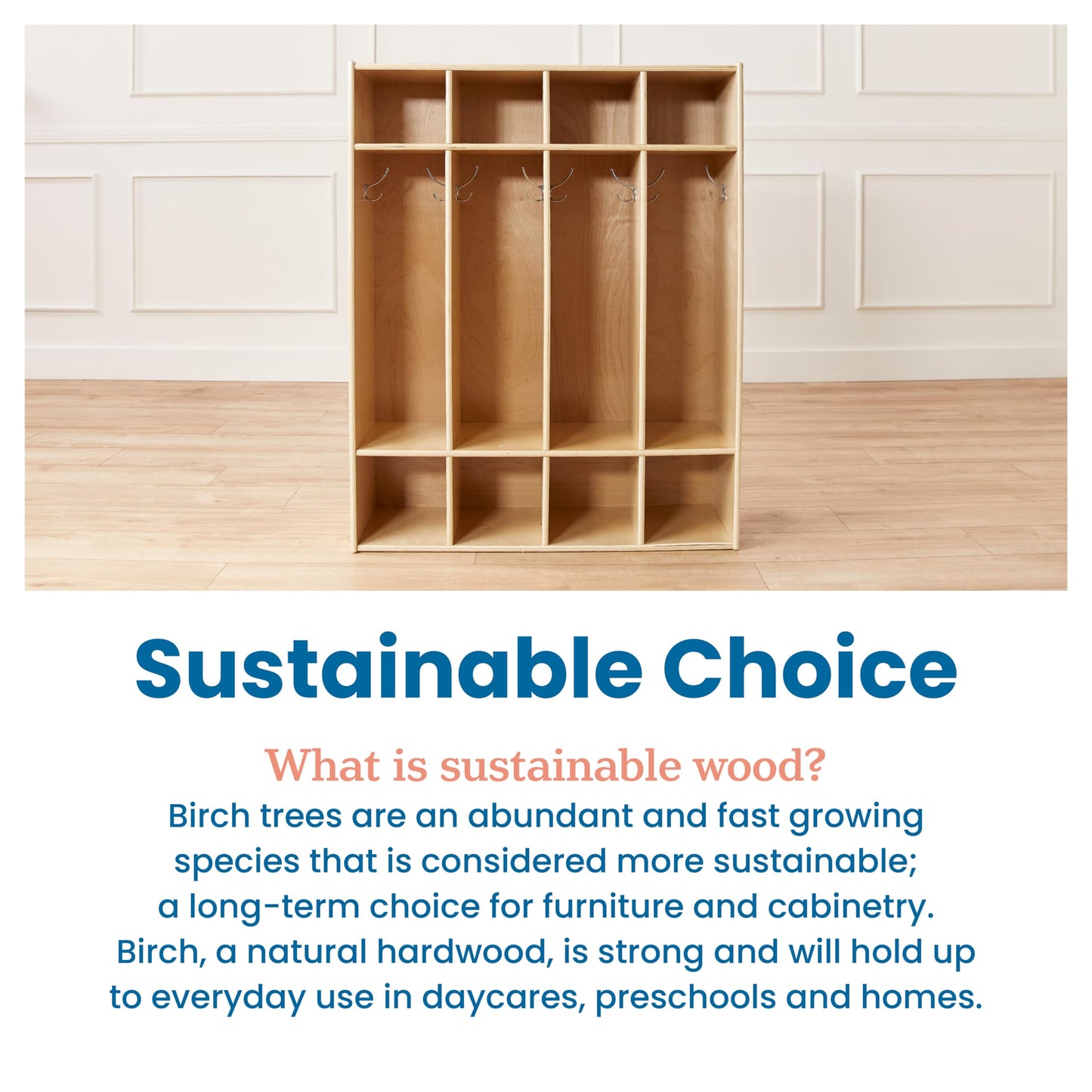 ECR4Kids Streamline 4-Section Coat Locker with Cubby Storage, Classroom Furniture, Natural