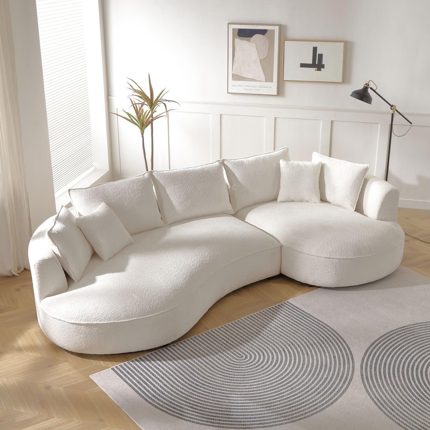 Modern Curved Sectional Sofa for Living Room, 125" L-Shape Corner Couch, Beige Boucle Upholstery Furniture, semicircular Chaise