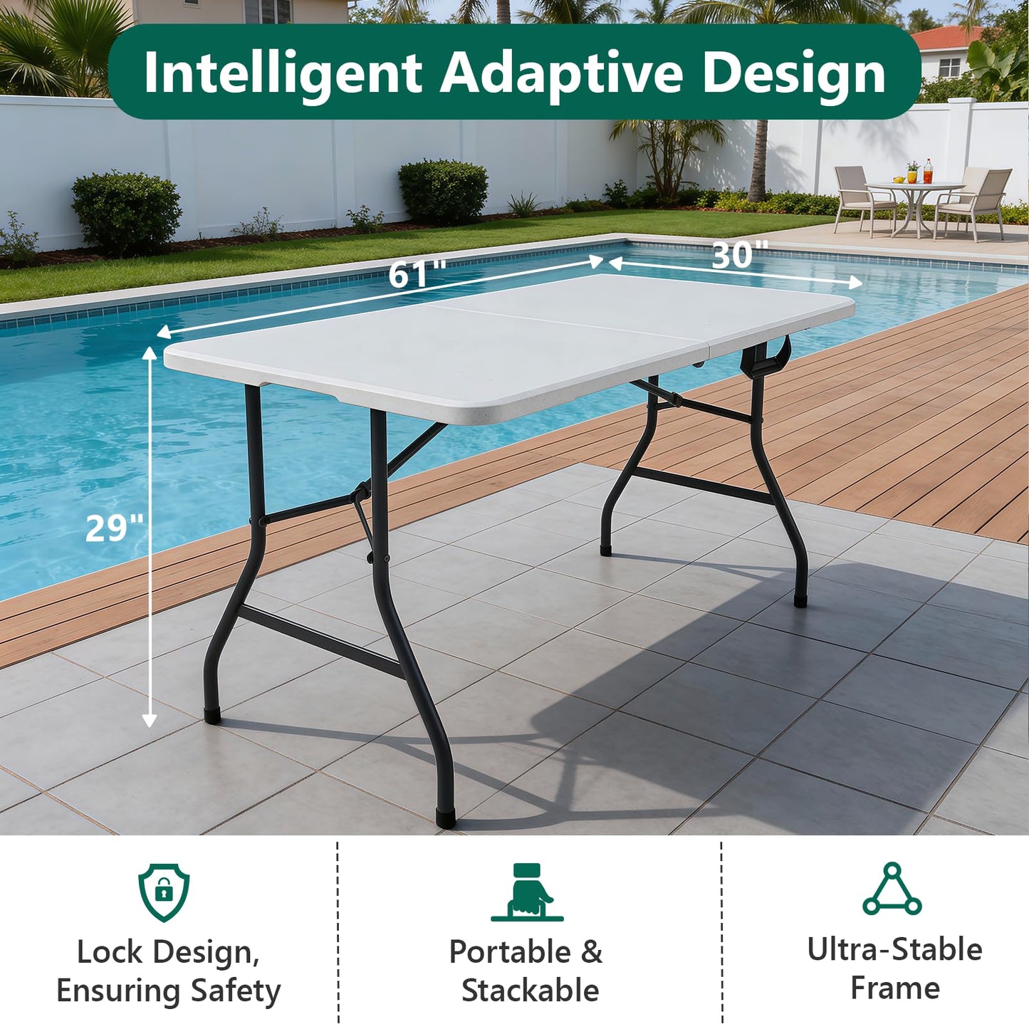 MAKE CHANGES Folding Table 5FT Heavy Duty Plastic Table with Handle, Foldable&Portable, Fold-in-Half Utility Tables for Outdoor, Dining, Wedding, Events, Indoor, Picnic, Camping, Party,Khaki