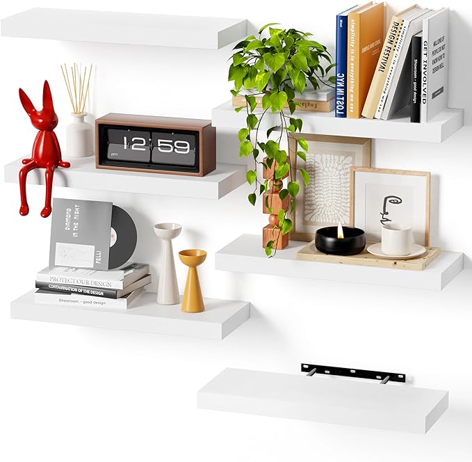 Bellsal White Engineered Wood Wall Shelf Set of 6, Living Room, Bathroom Storage